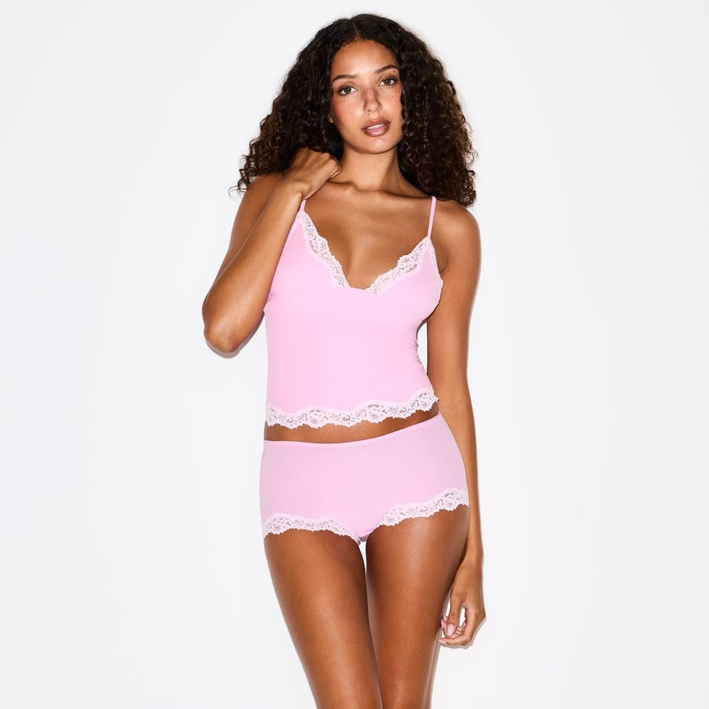 Women’s Pink Lace-Trim Camisole & Short Set